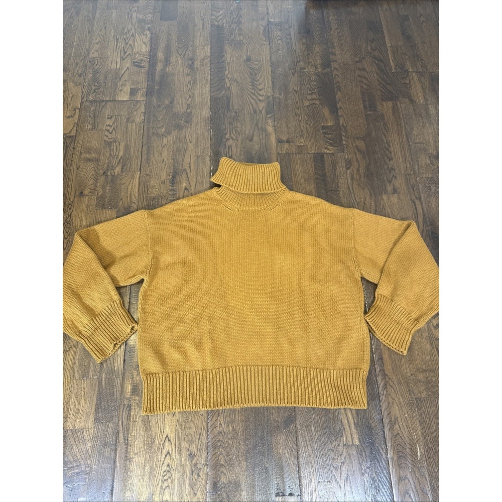 CO Collection Organic Cotton Ribbed Turtleneck Sweater Large Burnt Orange Quiet